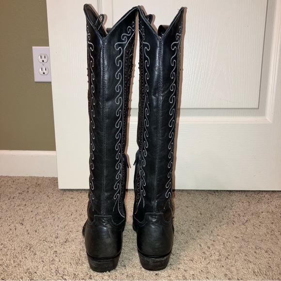 OLD GRINGO Boots STUDDED Embroidery BLACK Anthracite 19" - Sz 8.5 B Very Nice! - Picture 7 of 16